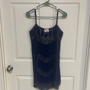 Moon Navy Blue Sequin Sparkle Party Dress-L